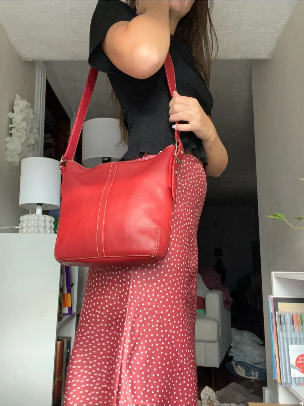 Vintage Coach Red Leather Crossbody Timeless Women's Shoulder Bag